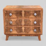 Art Deco chest of drawers in raw walnut burl