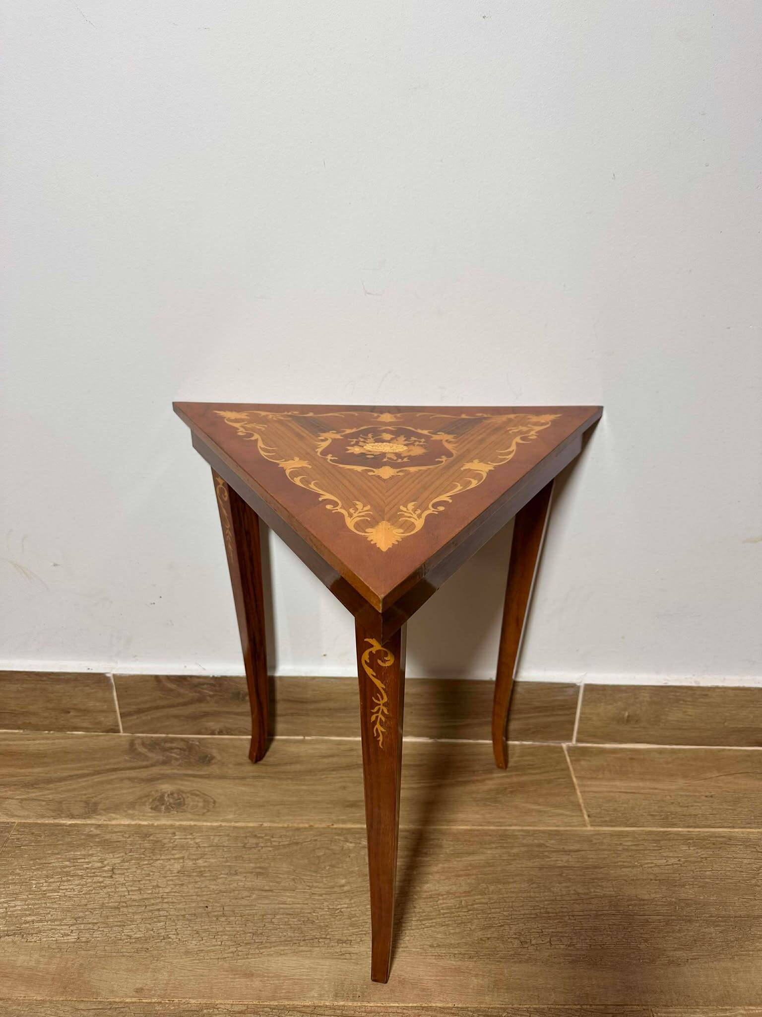 Italian Marquetry Five Piece Triangle Table