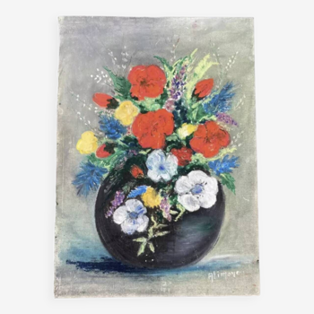 Bouquet de fleur tableau ancien