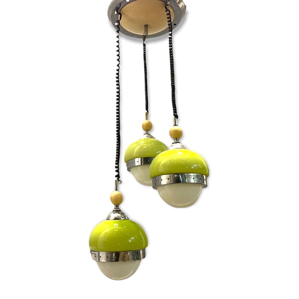 Mid-century lime green opaline glass light pendant