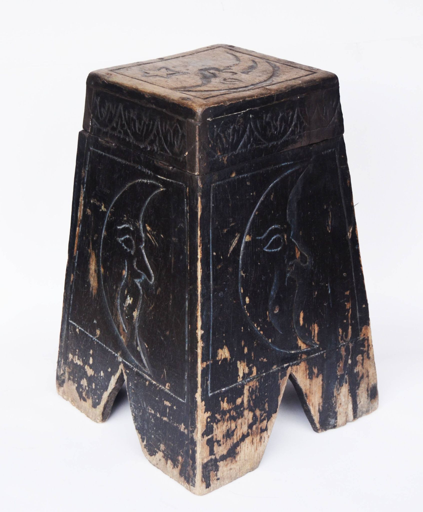 Antique Mystical Moon Stool / Step Stool / Secret Storage Box, circa 1900