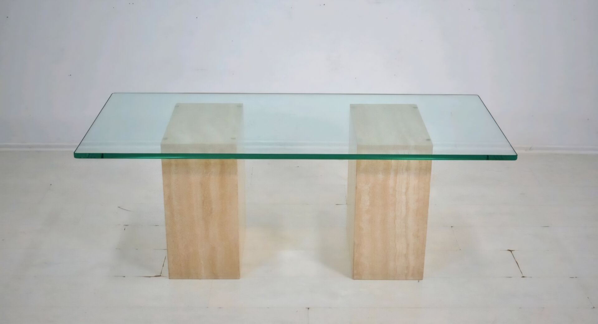 Italian travertine and glass coffe table 1970s Vintage