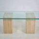 Italian travertine and glass coffe table 1970s Vintage