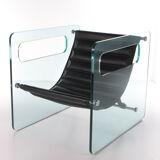 Black leather chair by Giovanni Tommaso Garattoni Italy glass and black leather