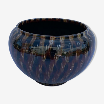 Cache pot en terre vernissee 1960 marron marbre n 3
