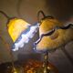 pair of brass bedside lamps 40x32 glass paste lampshade electric 1970s