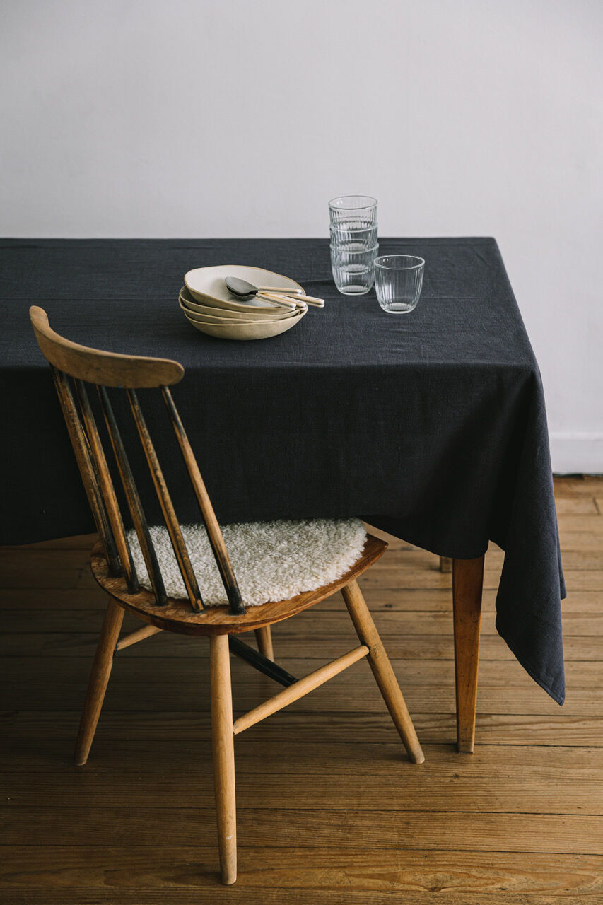 Caviar blue washed linen tablecloth