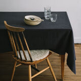Caviar blue washed linen tablecloth