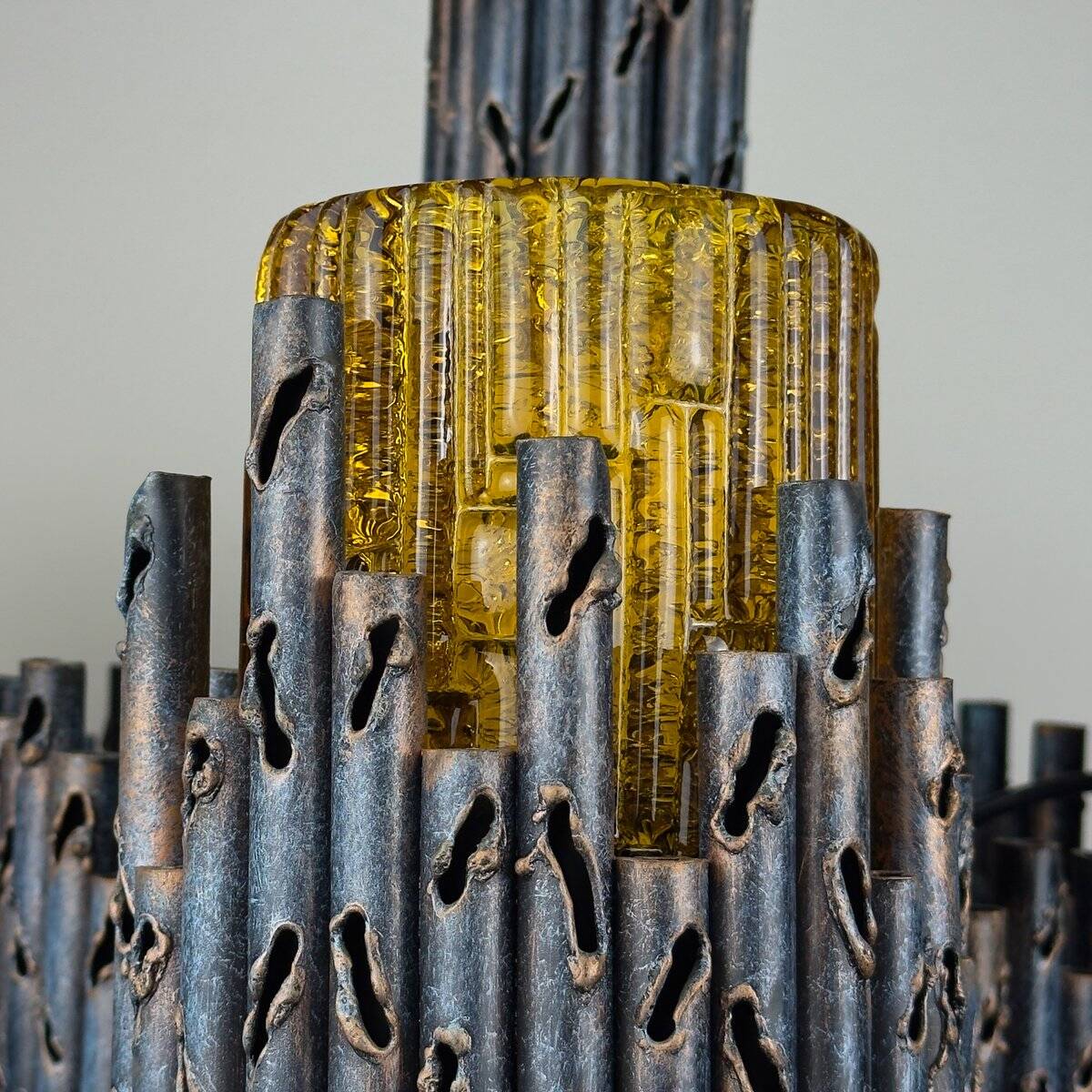 Brutalist chandelier by Marcello Fantoni for Fantoni Studio, Florence, Italy, 1960s.