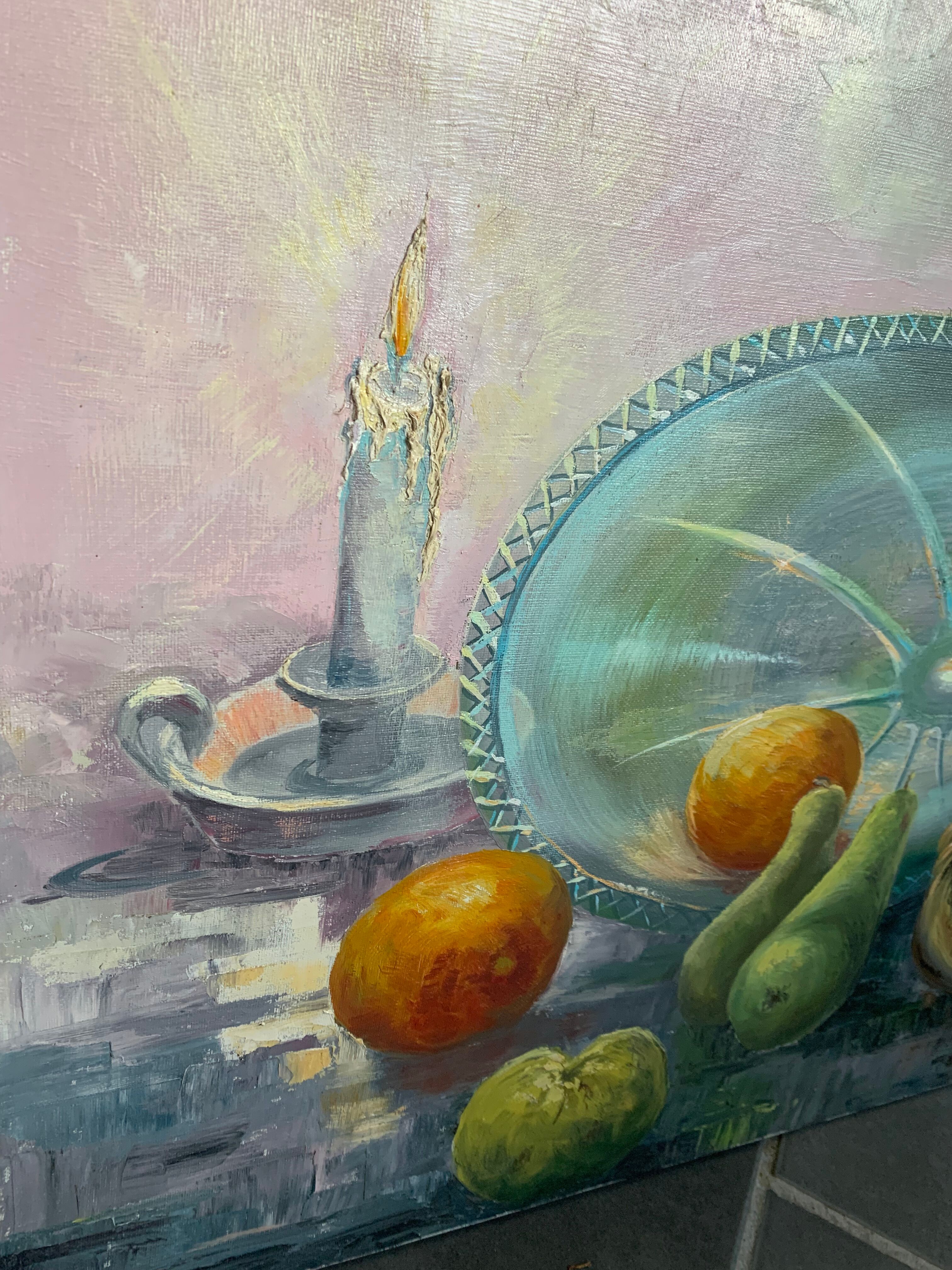 Still life painting with fruit, signed