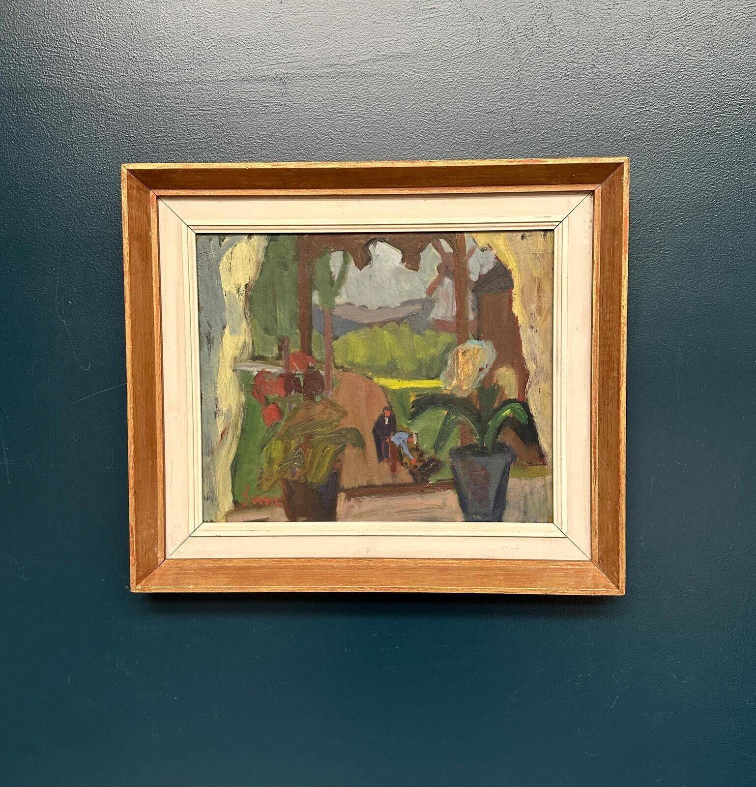Swedish Oil on Panel – “Window View with Windmill”