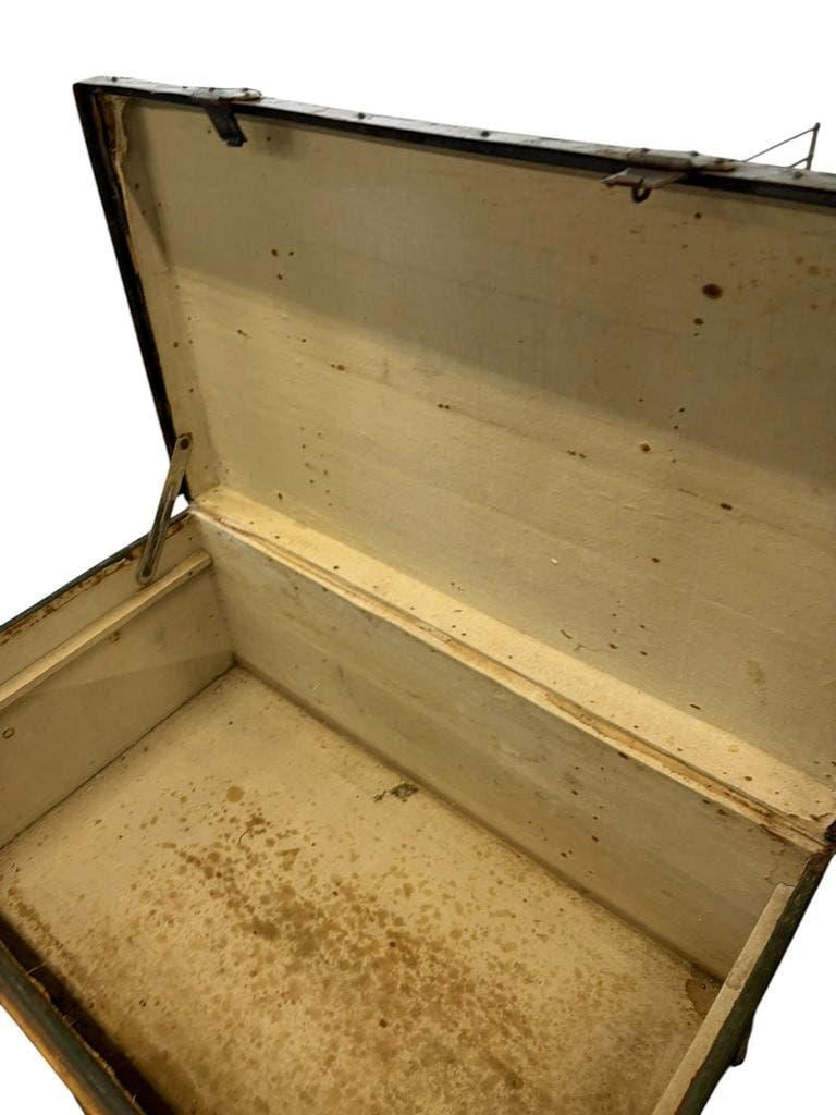 XL vintage green metal industrial trunk / travel trunk