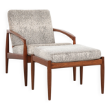 Midcentury Danish Paper Knife chair and ottoman in teak by Kai Kristiansen