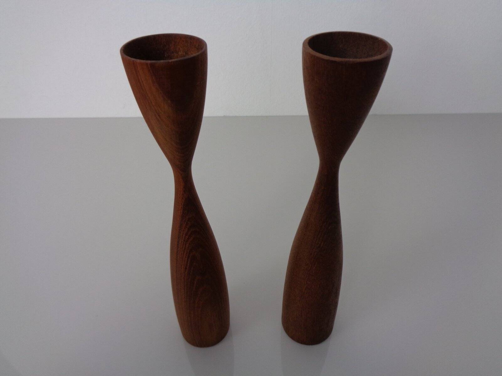 Danish Filigree Teak Candleholders, 1960s, Set of 2