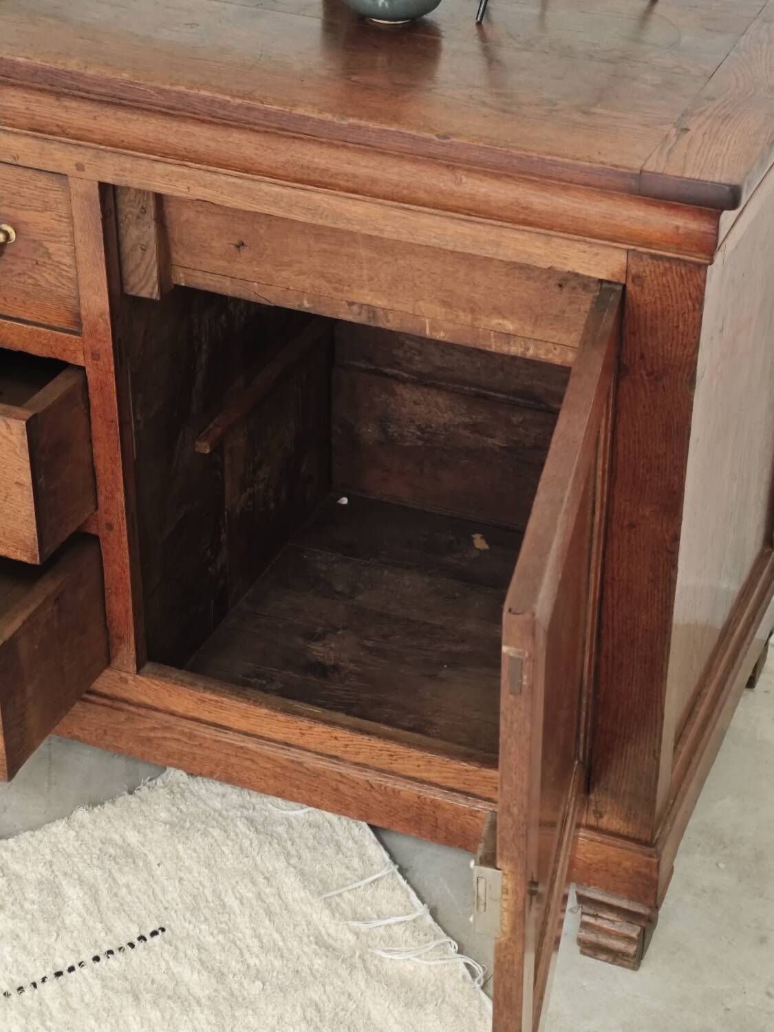 Antique solid wood workbench, dough cabinet from the 18th century.