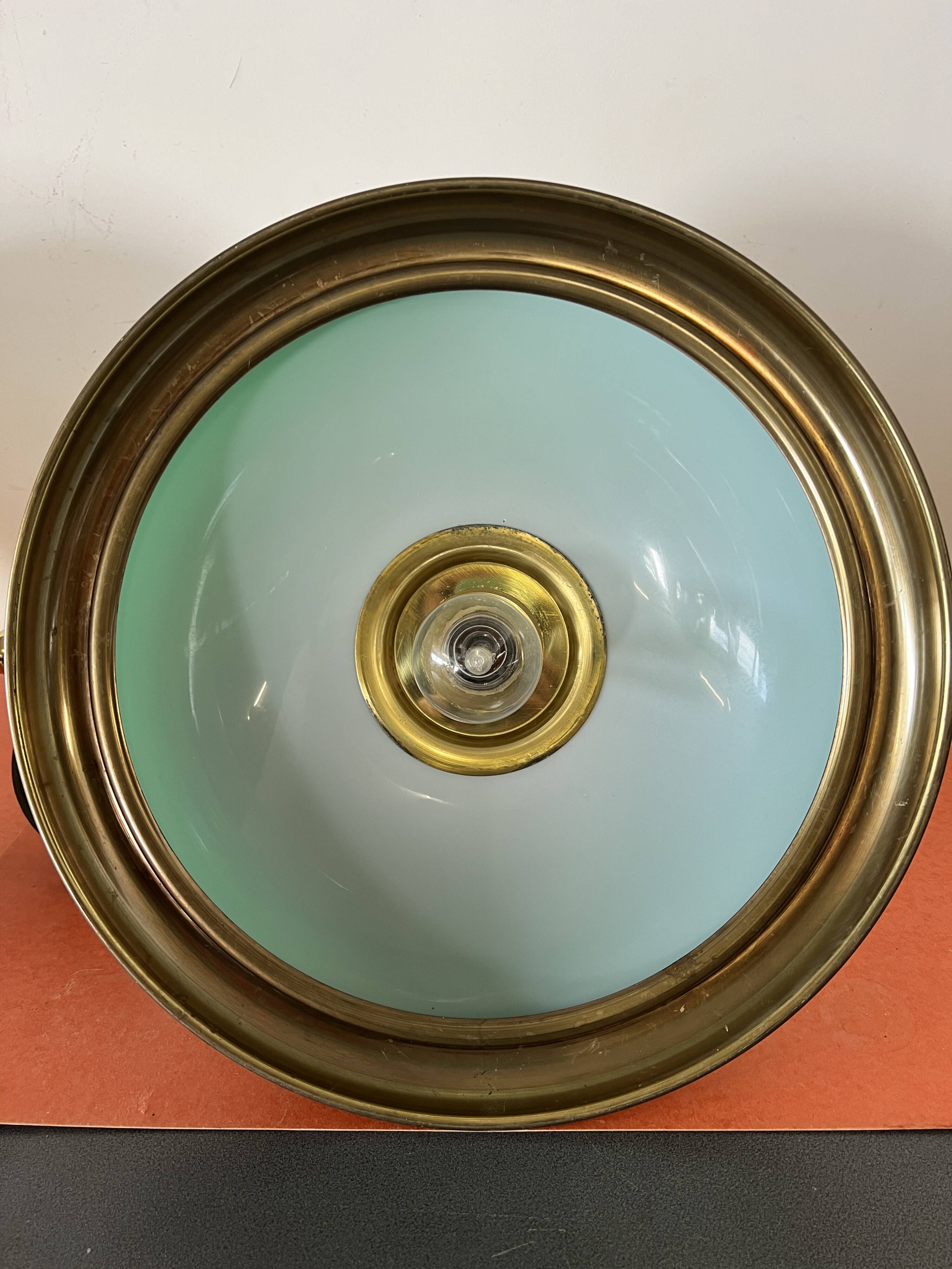 Lighting, billiard chandelier in brass and opaline