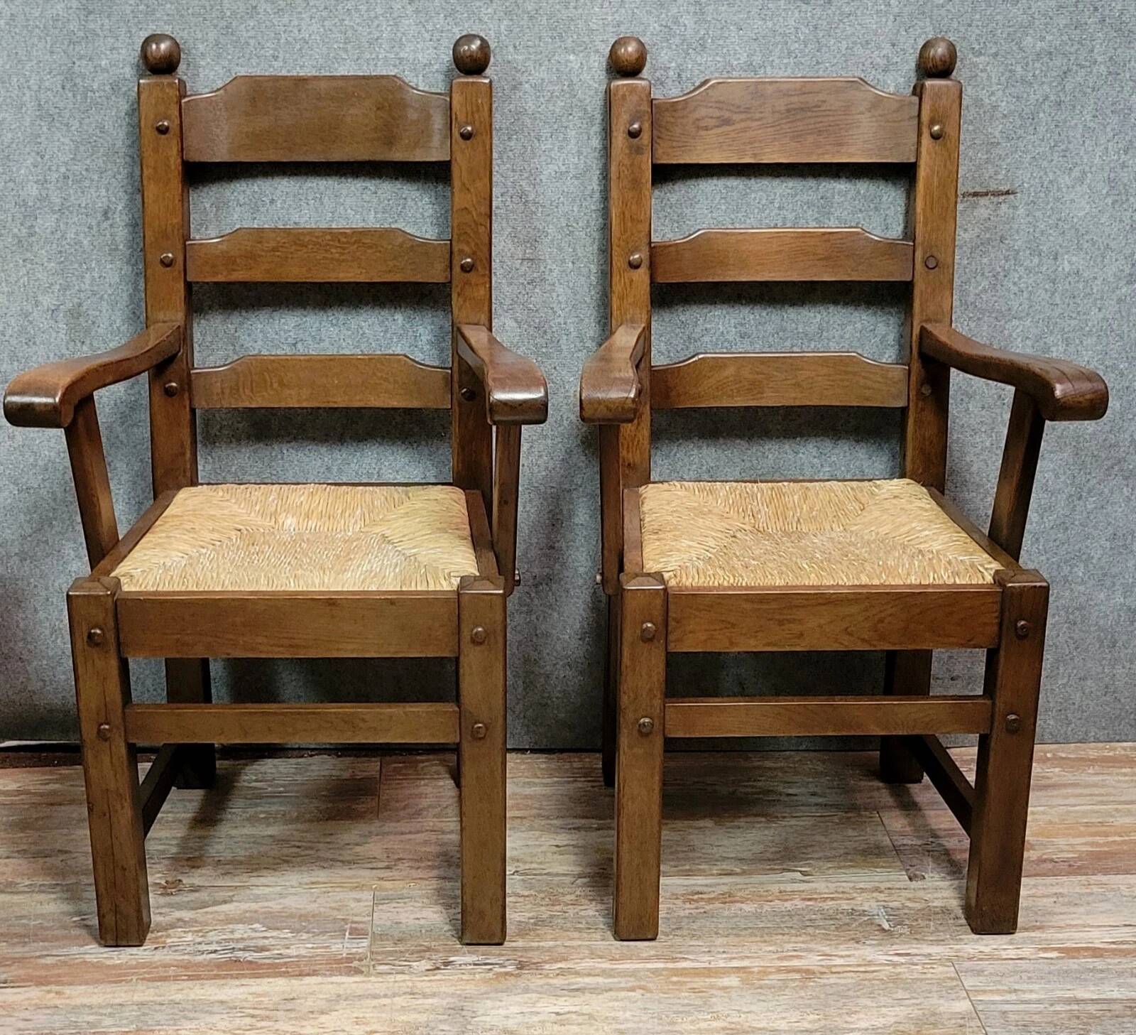Pair of solid wood brutalist armchairs circa 1950