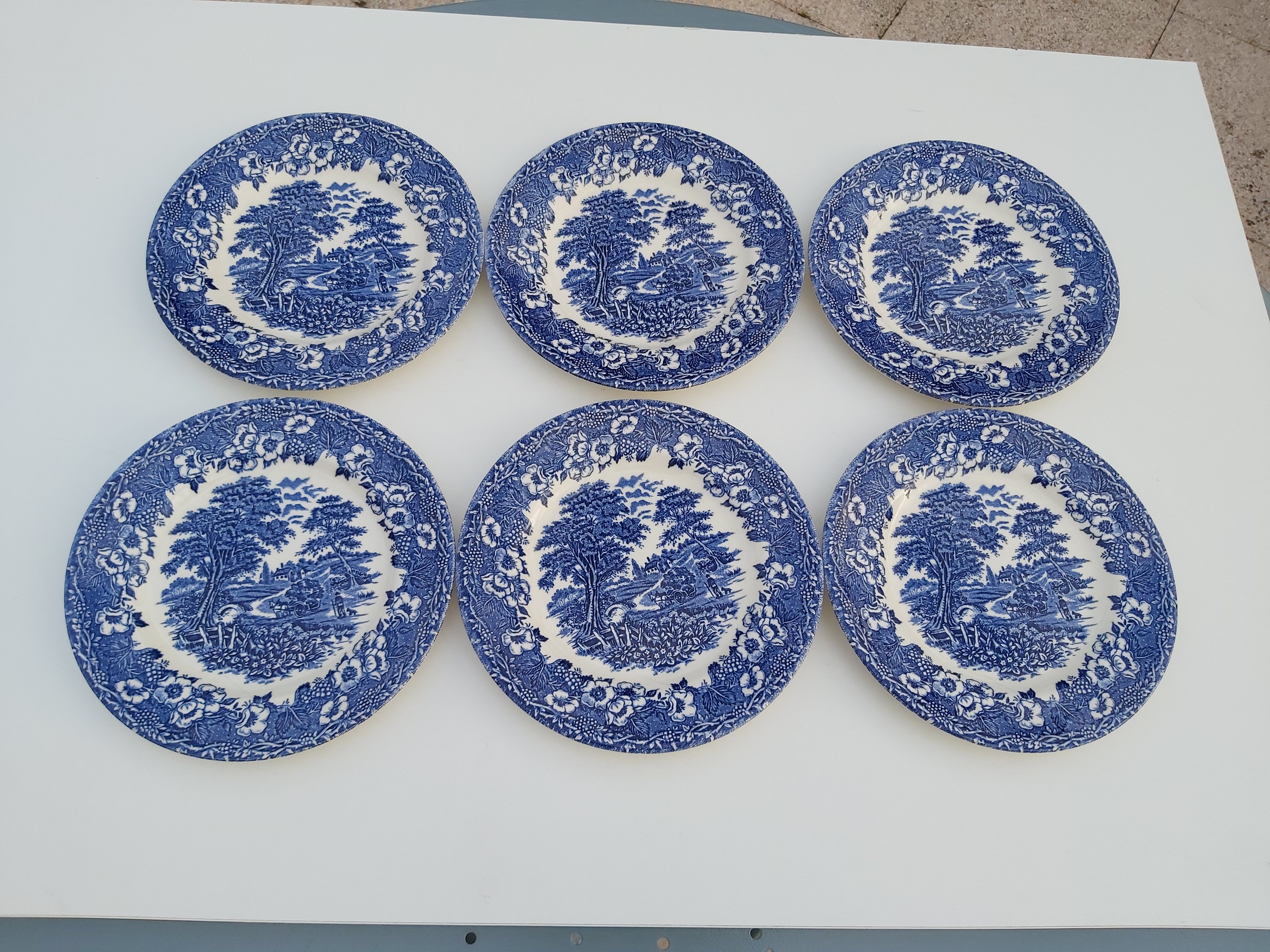 6 Ironstone English dessert plates