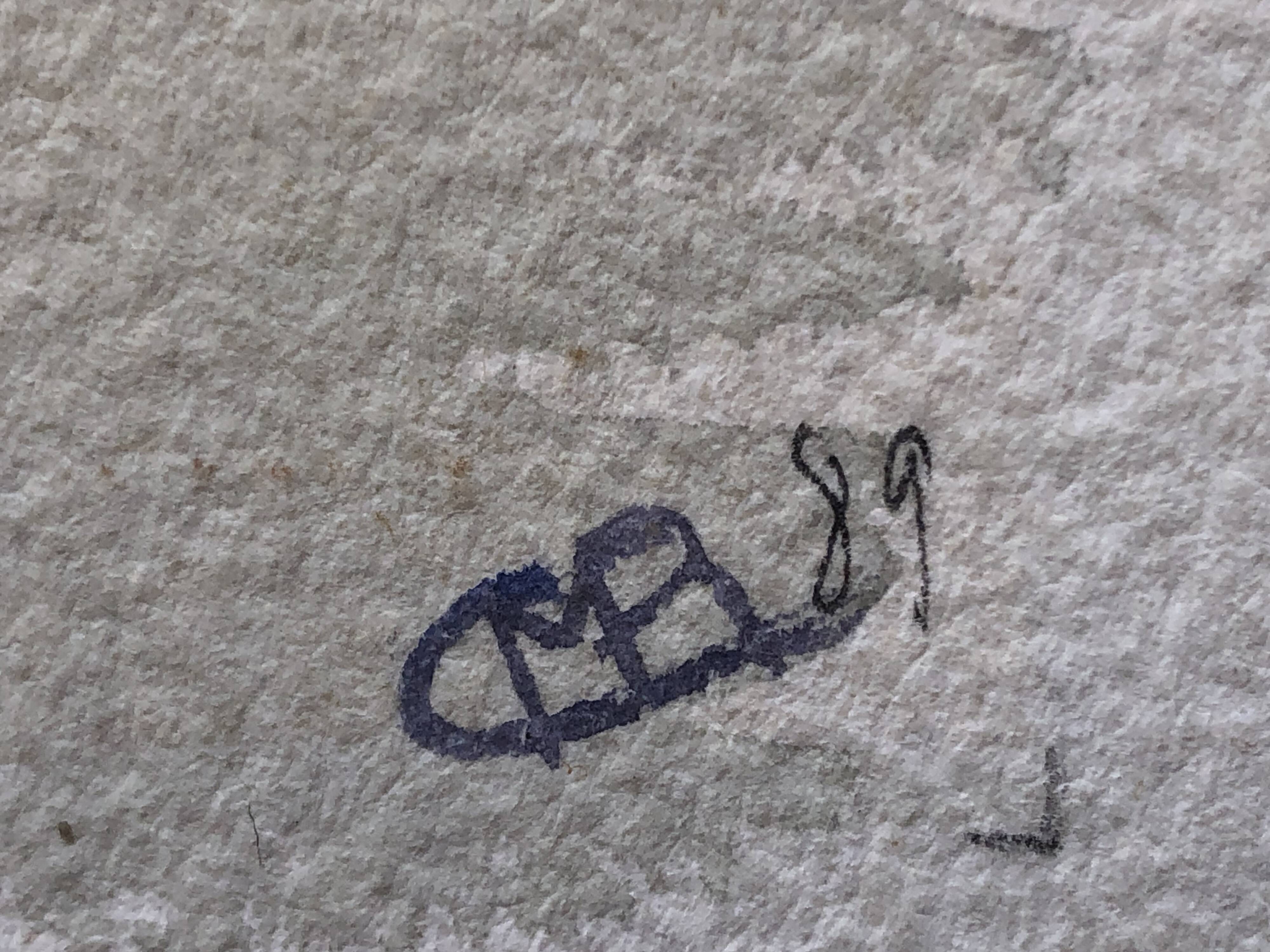 Watercolor painting potiche with pensees flowers, on paper, signed cmb or cmr, still life 1989