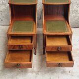Set of mid century bedside tables with inlaid leather