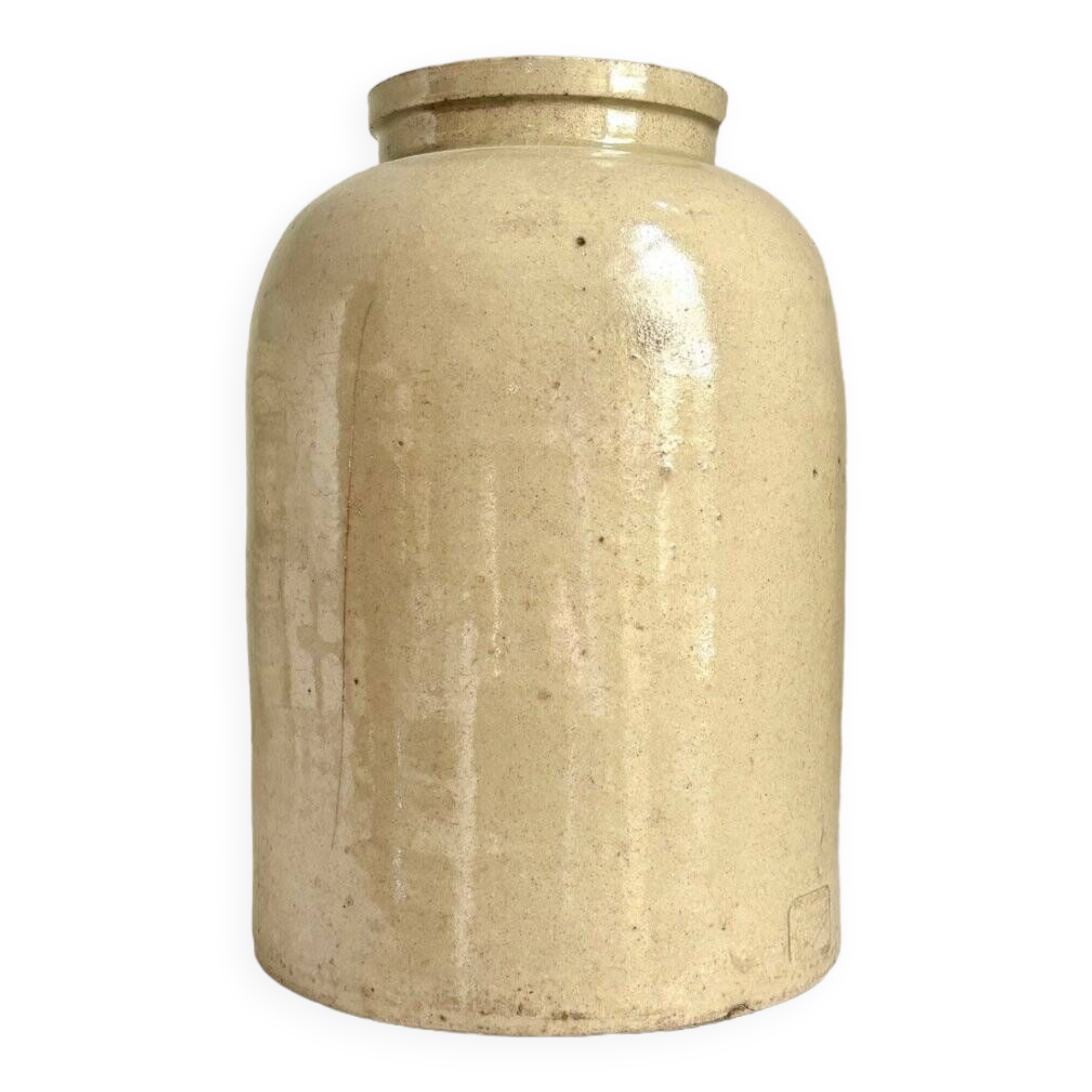 Beige glazed stoneware mustard pot n°1