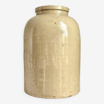 Beige glazed stoneware mustard pot n°1