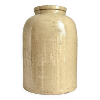 Beige glazed stoneware mustard pot n°1