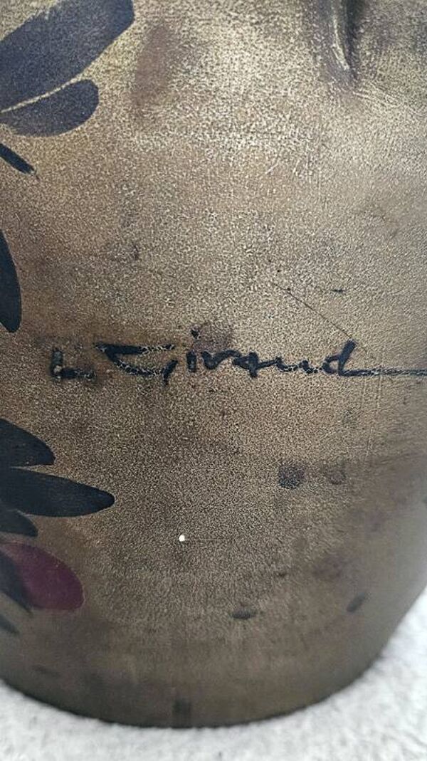 Vase signé Louis Giraud, Vallauris, décor floral peint à la main