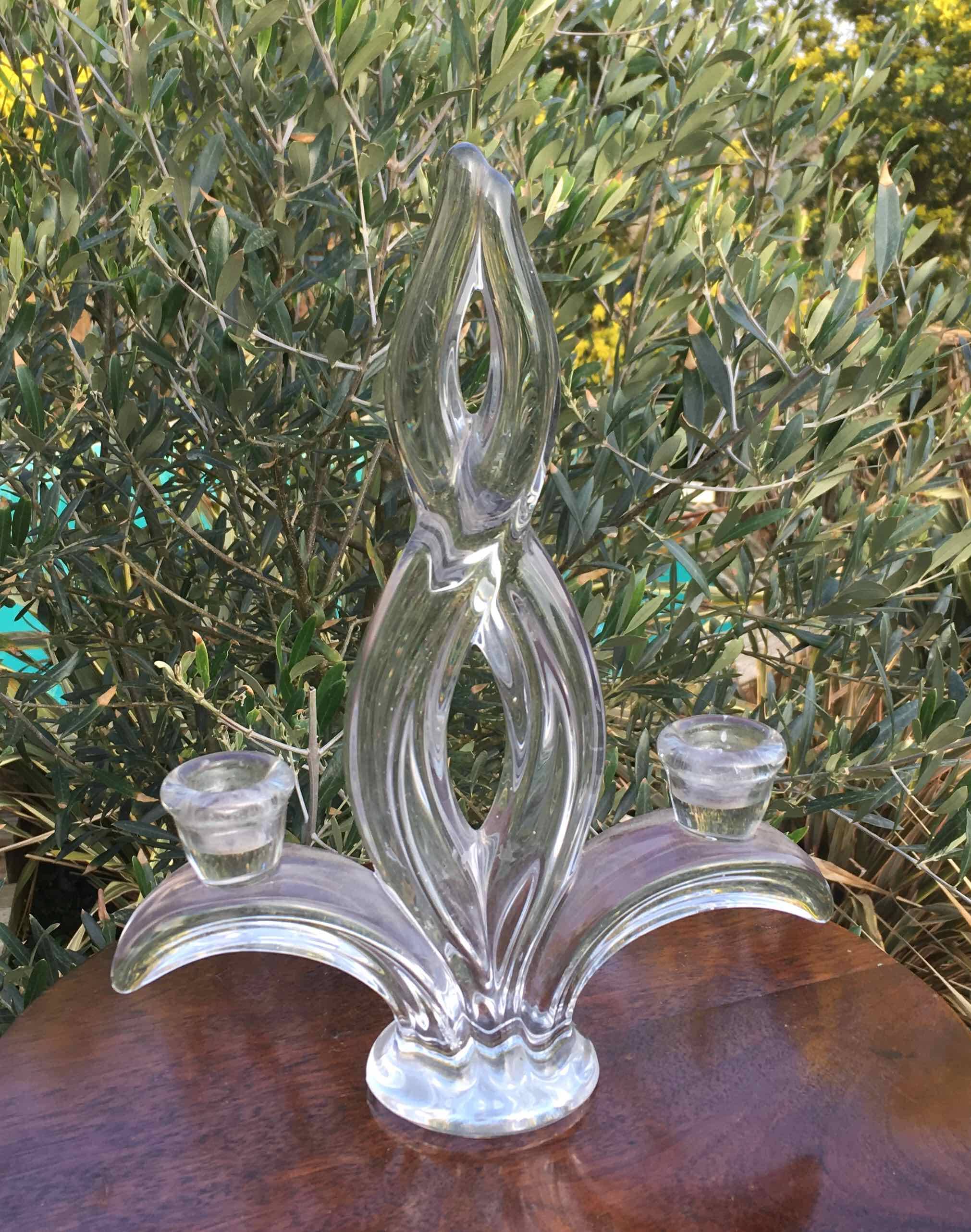 Glass torch candle holder 1950