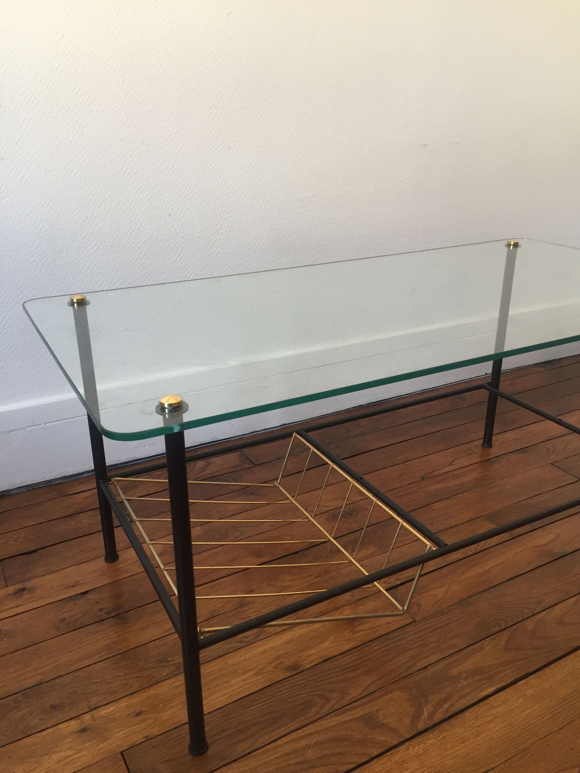 Low Glass Table with door magazines 50's