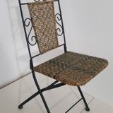 Chaise en fer forgé et rotin,  pliante  et vintage