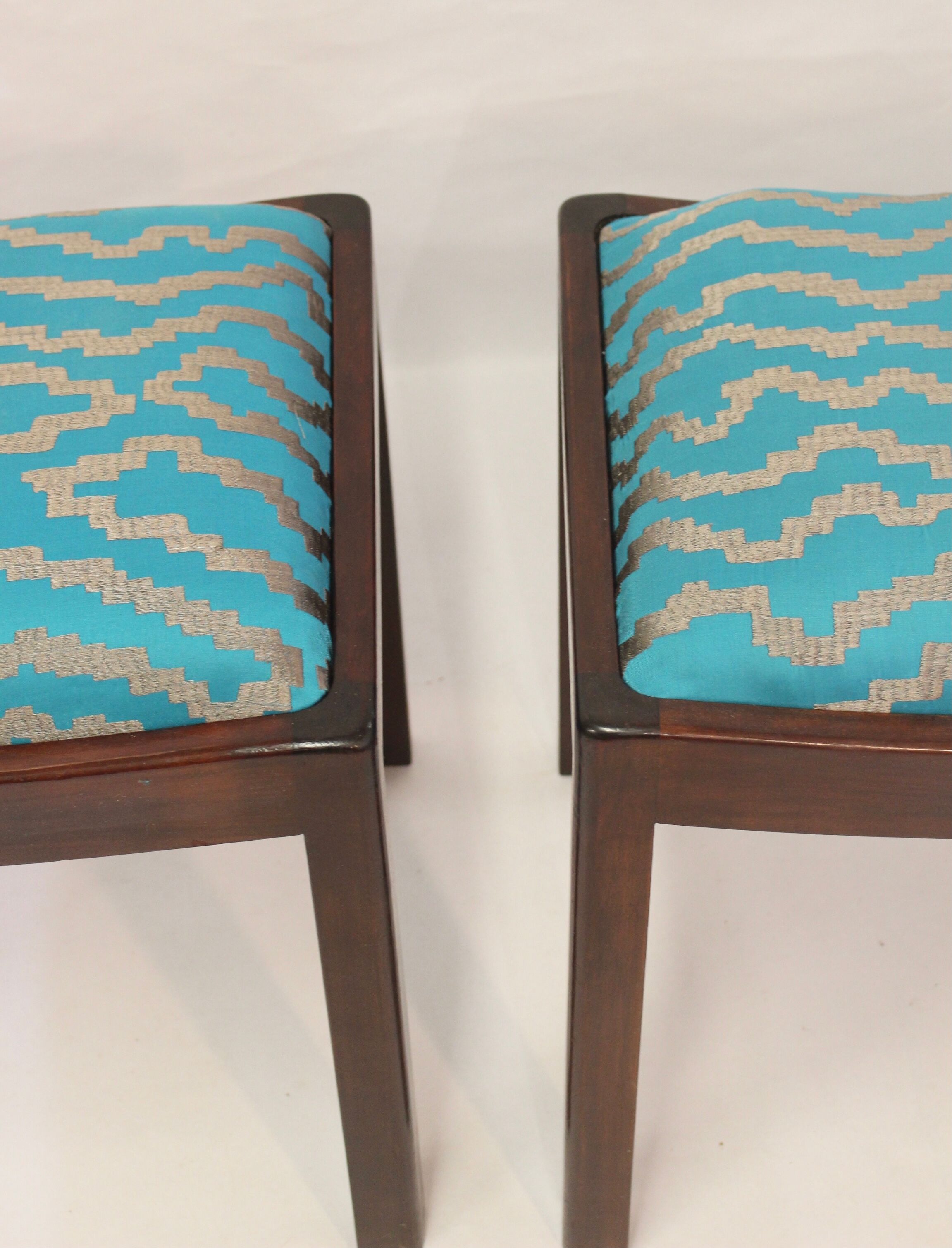 Pair of 50s/60s designer stools in jacquard fabric.