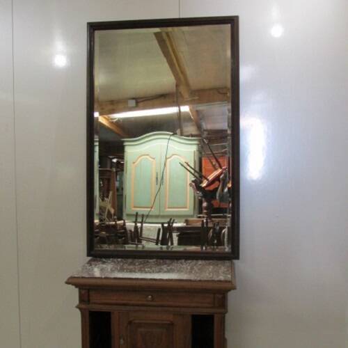 Large beveled mirror, simple wooden frame