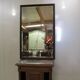 Large beveled mirror, simple wooden frame