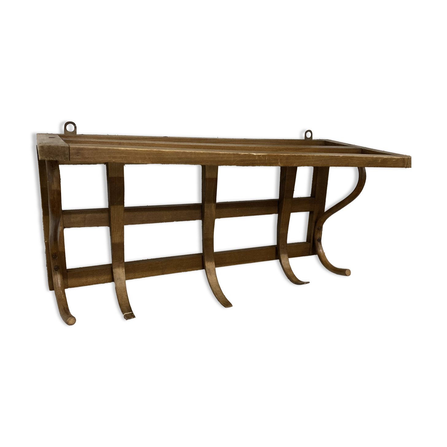curved wooden coat rack/shelf
