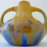 Vase with enamelled polychrome sandstone vase with crystallization glaze