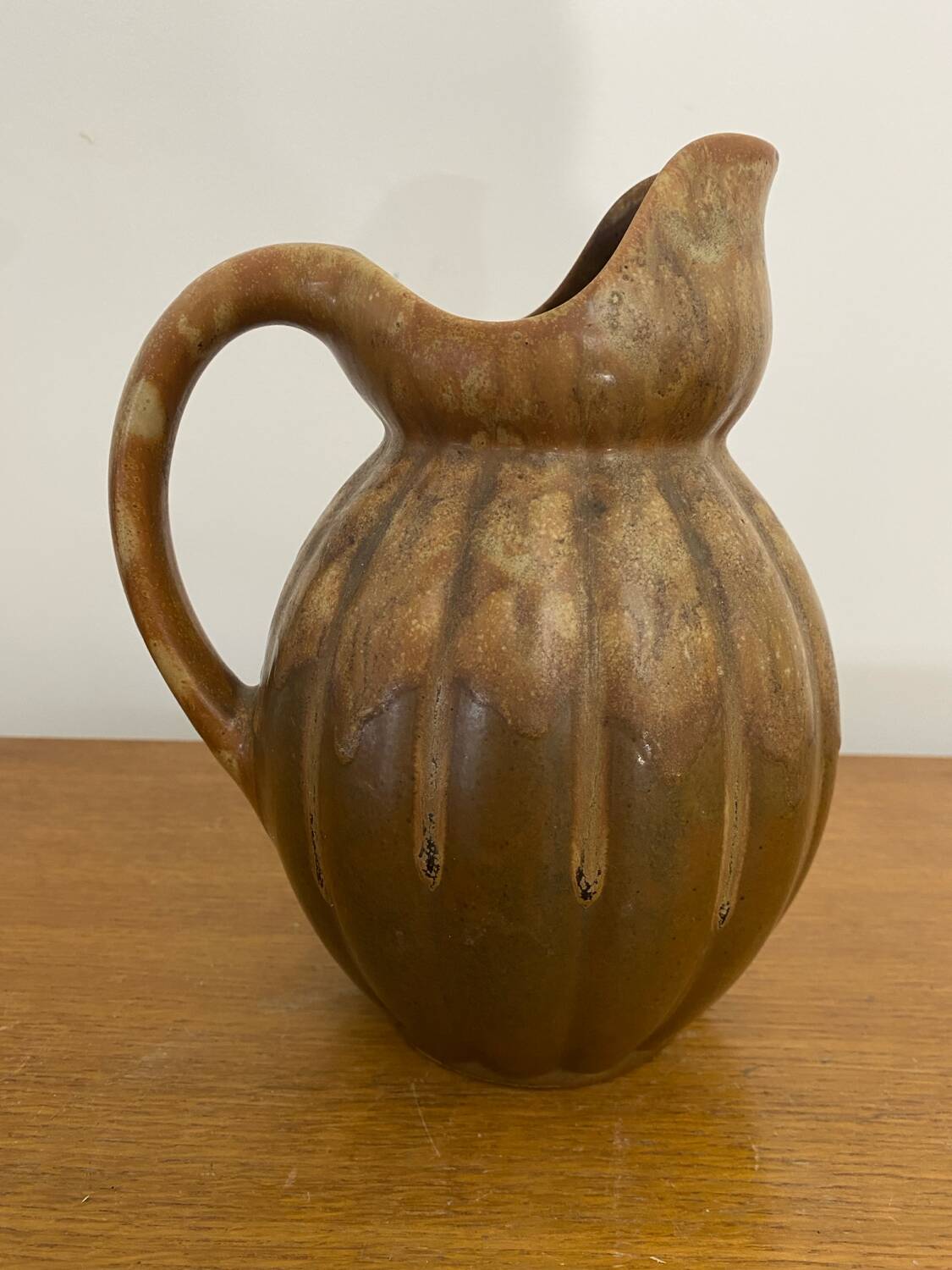 Antique louis lourioux pitcher flamed stoneware brown vintage