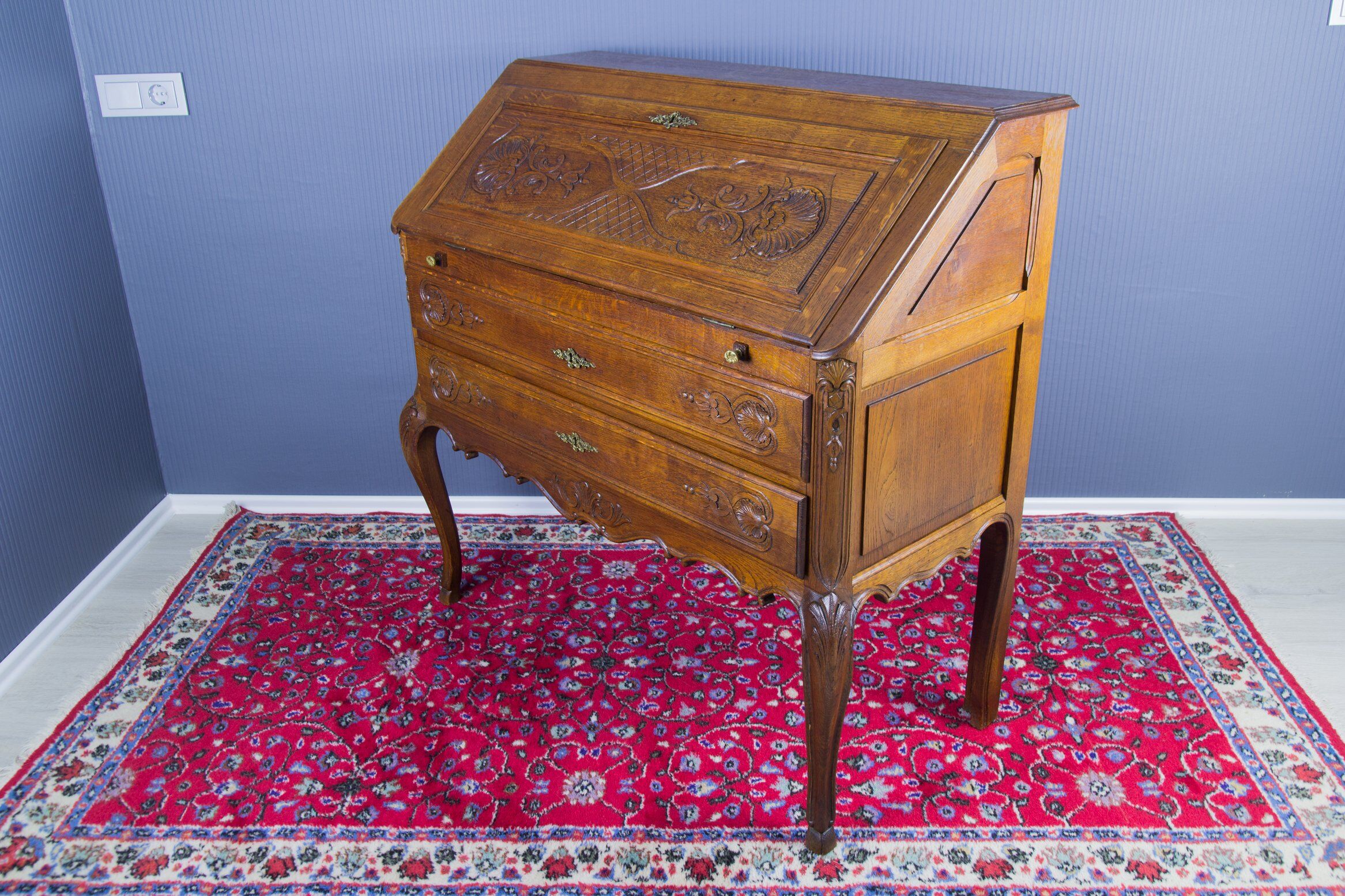 Louis XV style carved oak secretary 1930s