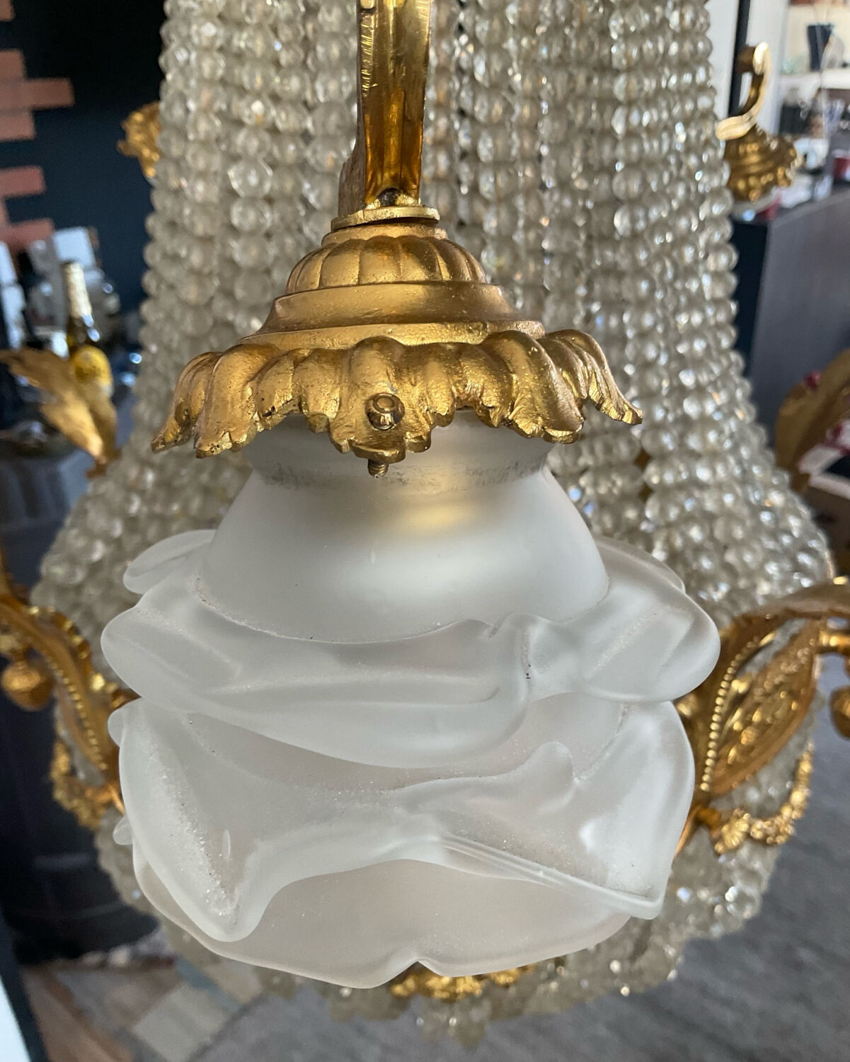 Large 19th century Empire Montgolfière chandelier in bronze and crystal