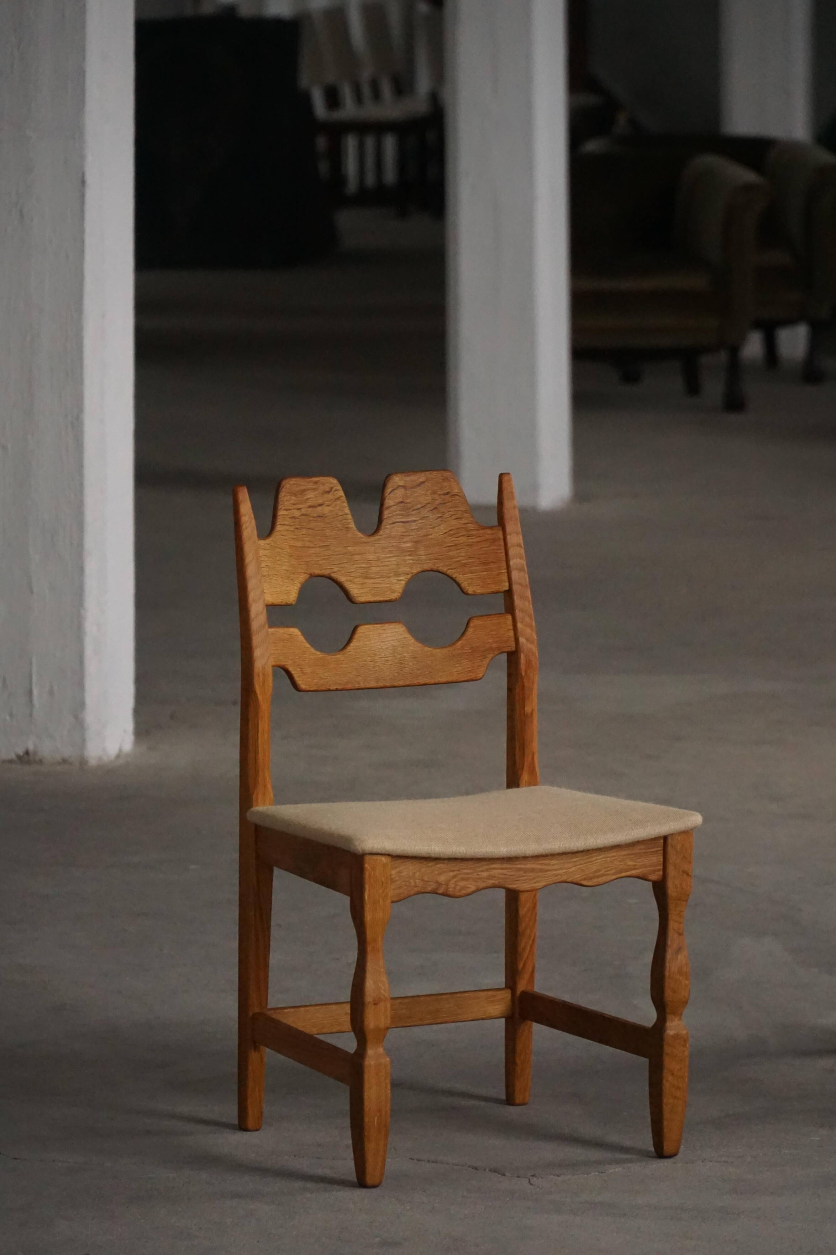 Set of 8 Razorblade chairs in oak and jute by Henning Kjærnulf, 1960s