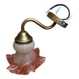Antique Swan Neck Wall Lamp Gold Metal + Vintage Pink Glass Tulip