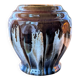 Vase vintage en grès émaillé, marron et bleu gris, décor à coulures