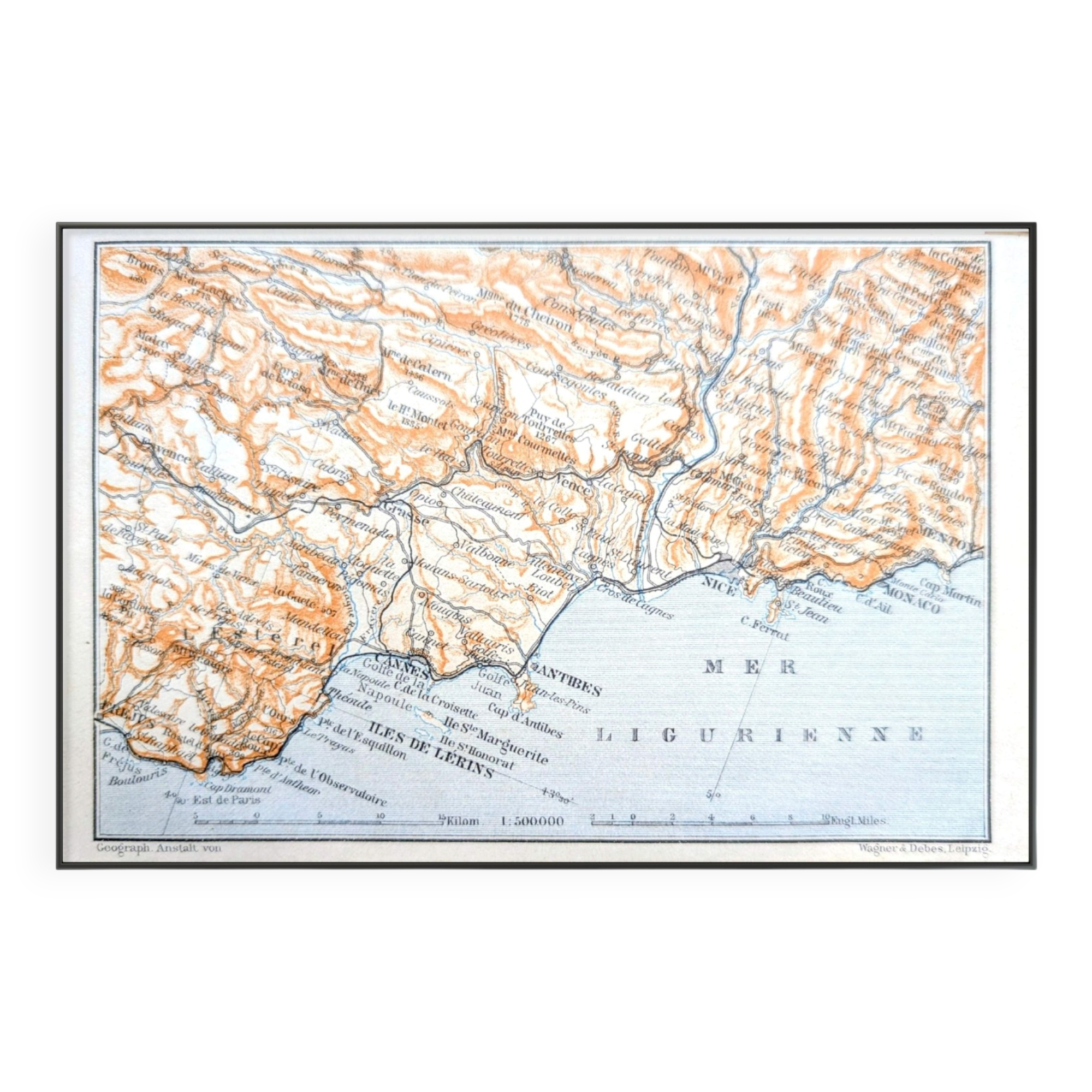 From Fréjus to Menton, an old map, printed in 1906.