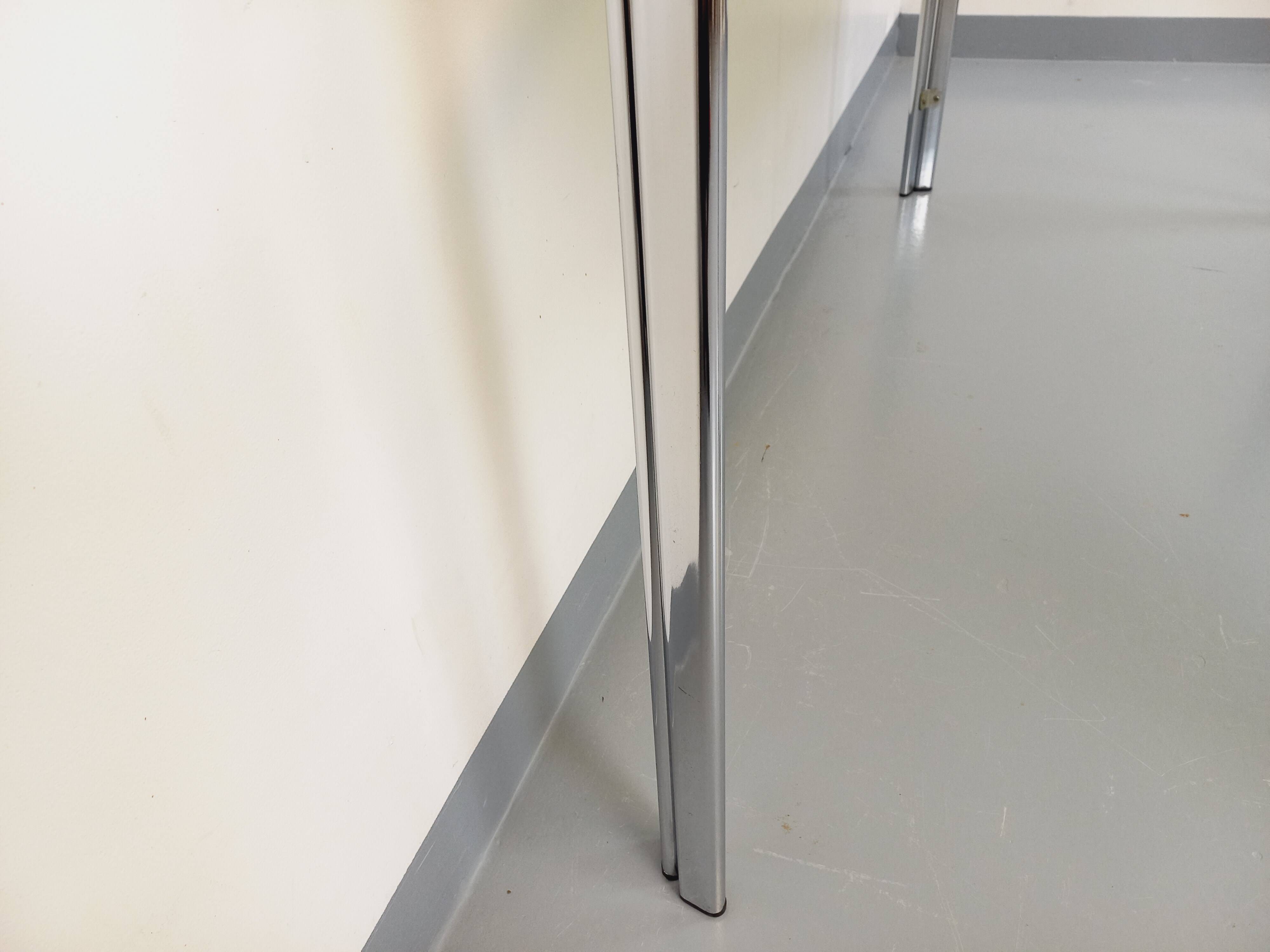 Vintage curved rectangular dining table in smoked glass and chrome metal