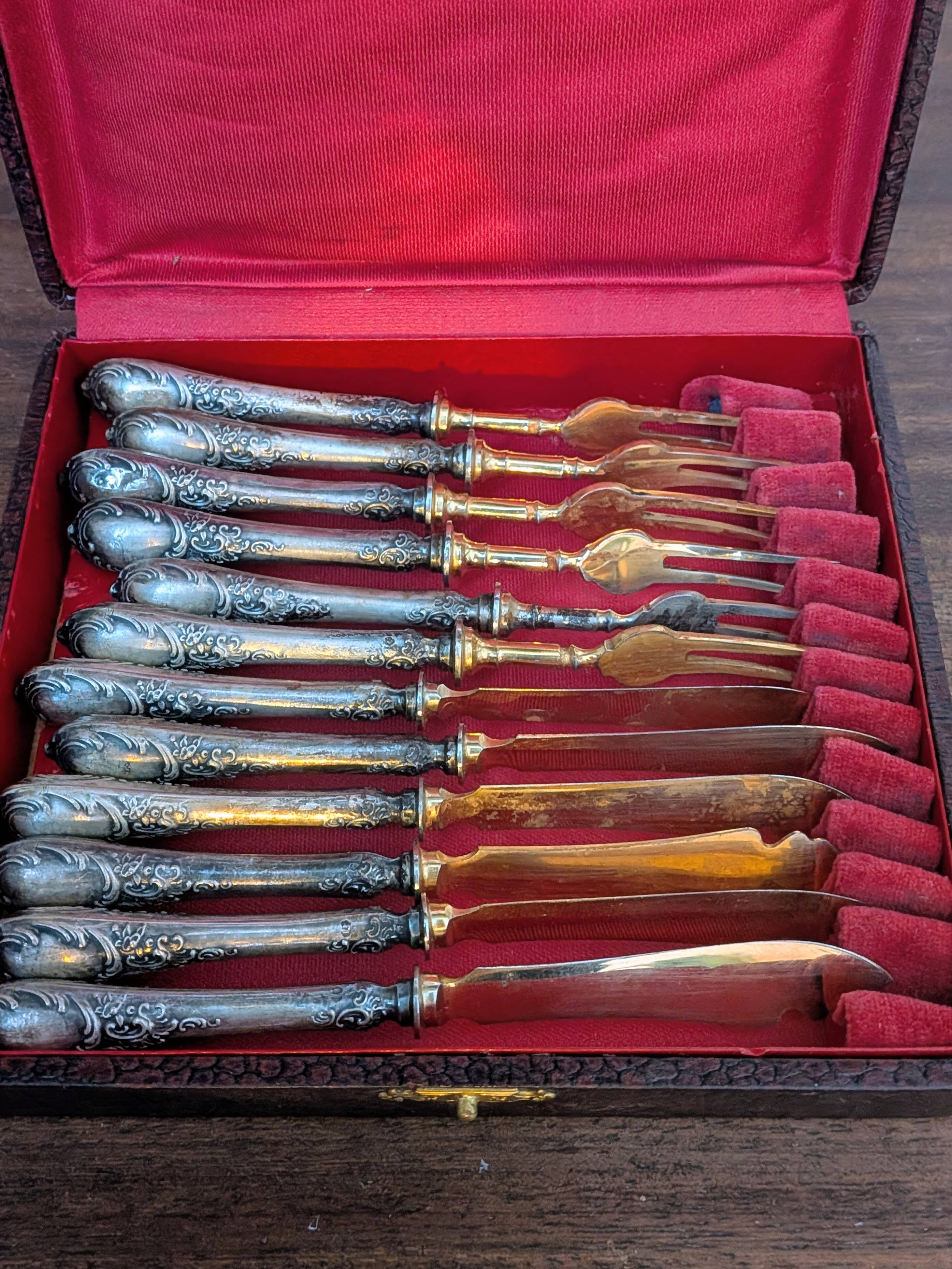 Silver and vermeil dessert service - Rococo style (12 pieces)