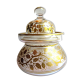 Bonbonnière sucrier cristal Baccarat guirlandes de feuilles dorées à l'or fin