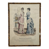 Engraving lithograph old fashion illustration under glass late 19th century