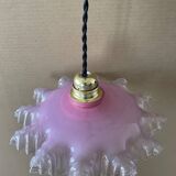 Suspension rose en verre ancienne