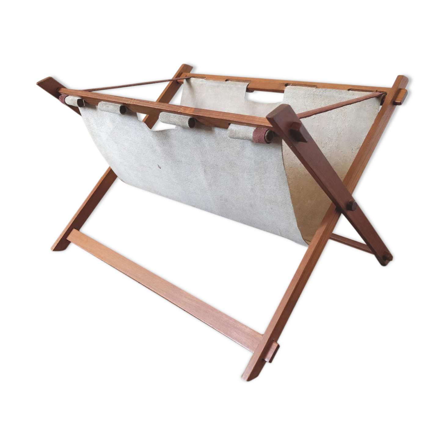 Scandinavian teak and leather magazine holder