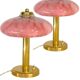 Pair of Art Deco mushroom table lamps, pink Clichy glass